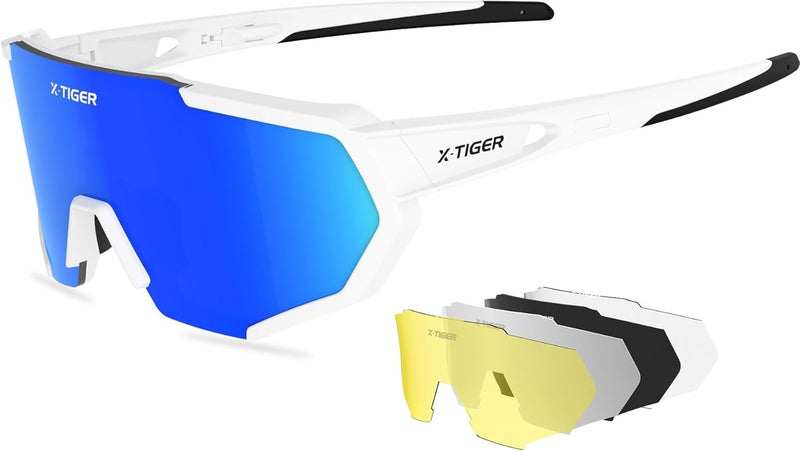 Xtiger Polarized Sports Sunglasses with 5 Interchangeable Lenses,Mens Womens Cycling Bike Glasses,Baseball Running Fishing - Image 1